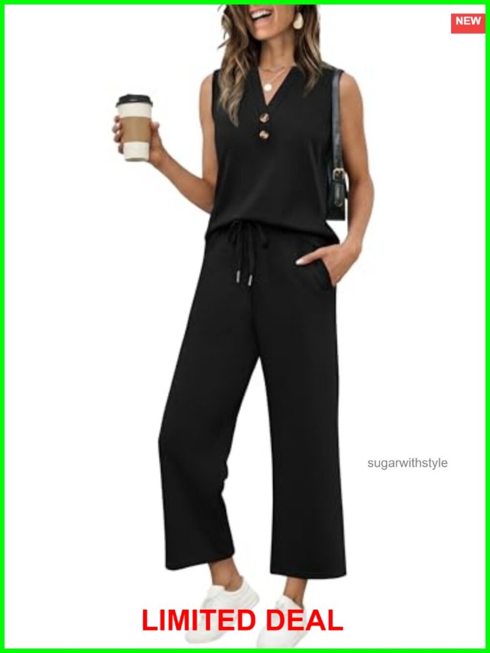 XIEERDUO Two Piece Lounge Set Sleeveless Wide Leg Pants Travel Casual